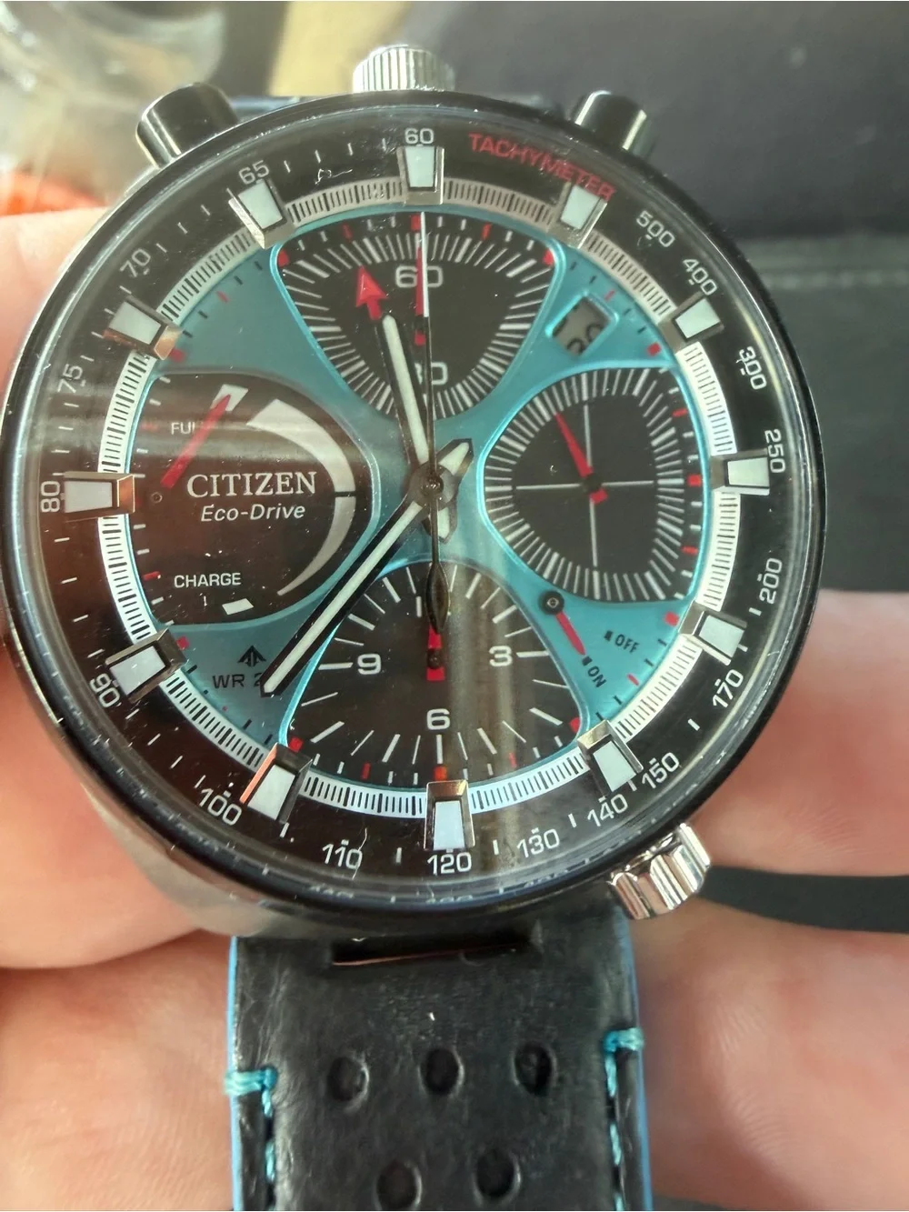 Citizen Eco-Drive Men's Black and Teal Chronograph Watch